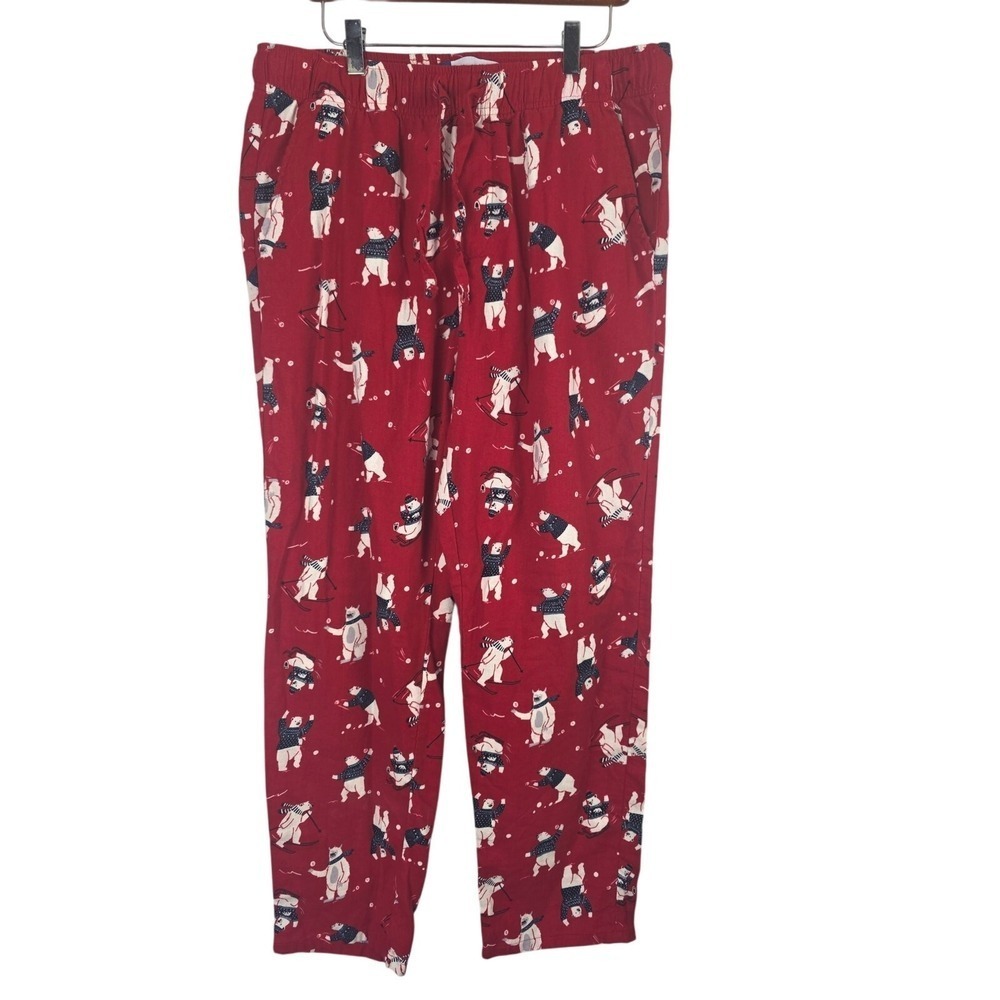 Old Navy Christmas Polar Bear‎ Pajama Pants L Mens Red Pull On Holiday Sleep